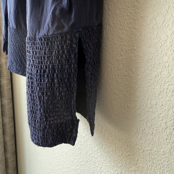 PRICE FIRM Vintage 80s Wild Rose Deep Blue Navy Silk Textured Blouse Large - Picture 6 of 10